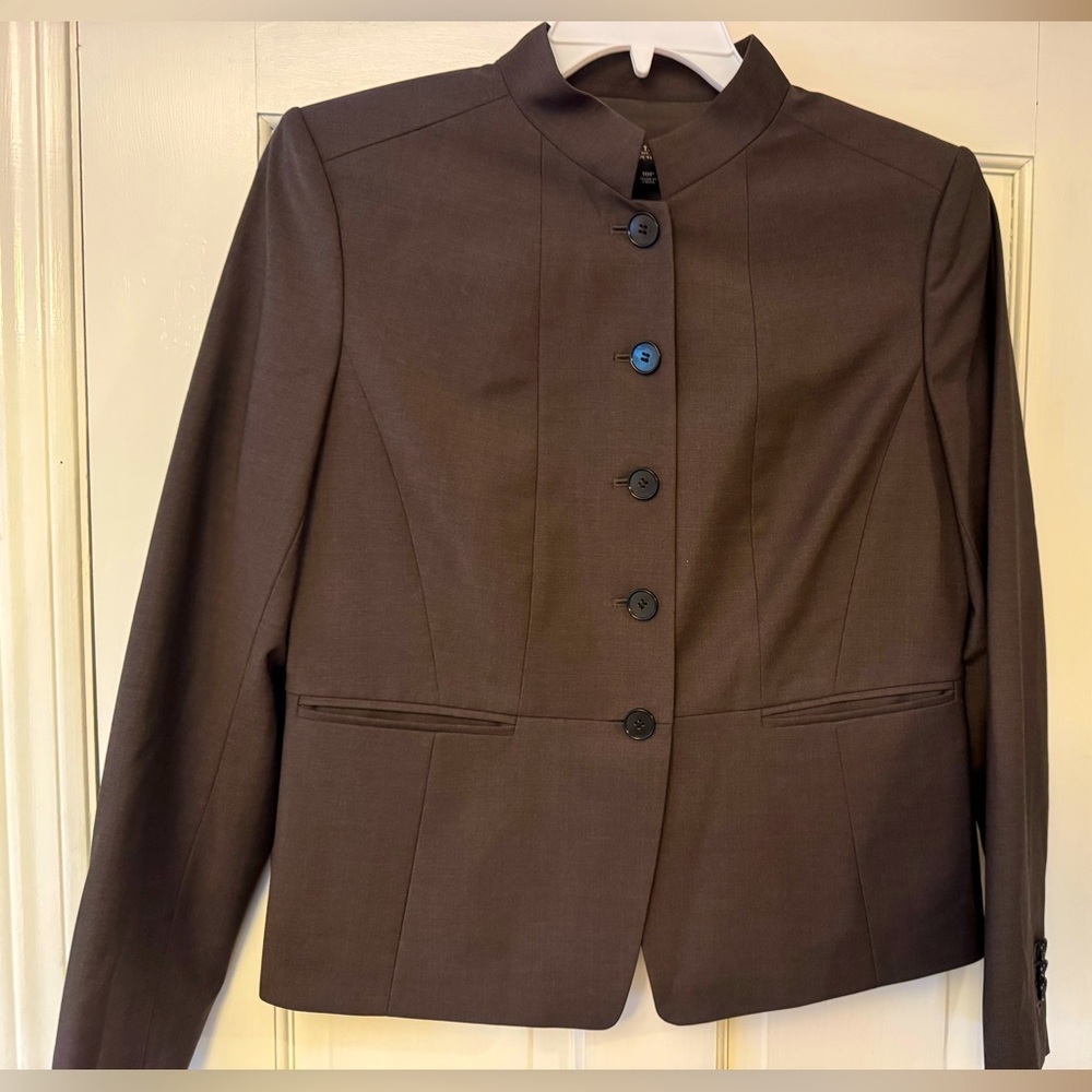 Ann Taylor Chocolate Brown Wool Blazer with Mandarin Collar